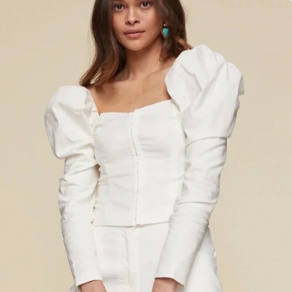 LPA Ildalia Cream Top Size S Corset Puff Sleeves Top Revolve